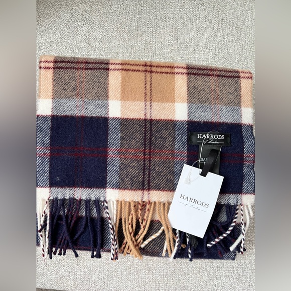 Harrods Wool Scarf Beige/blue - Picture 2 of 6